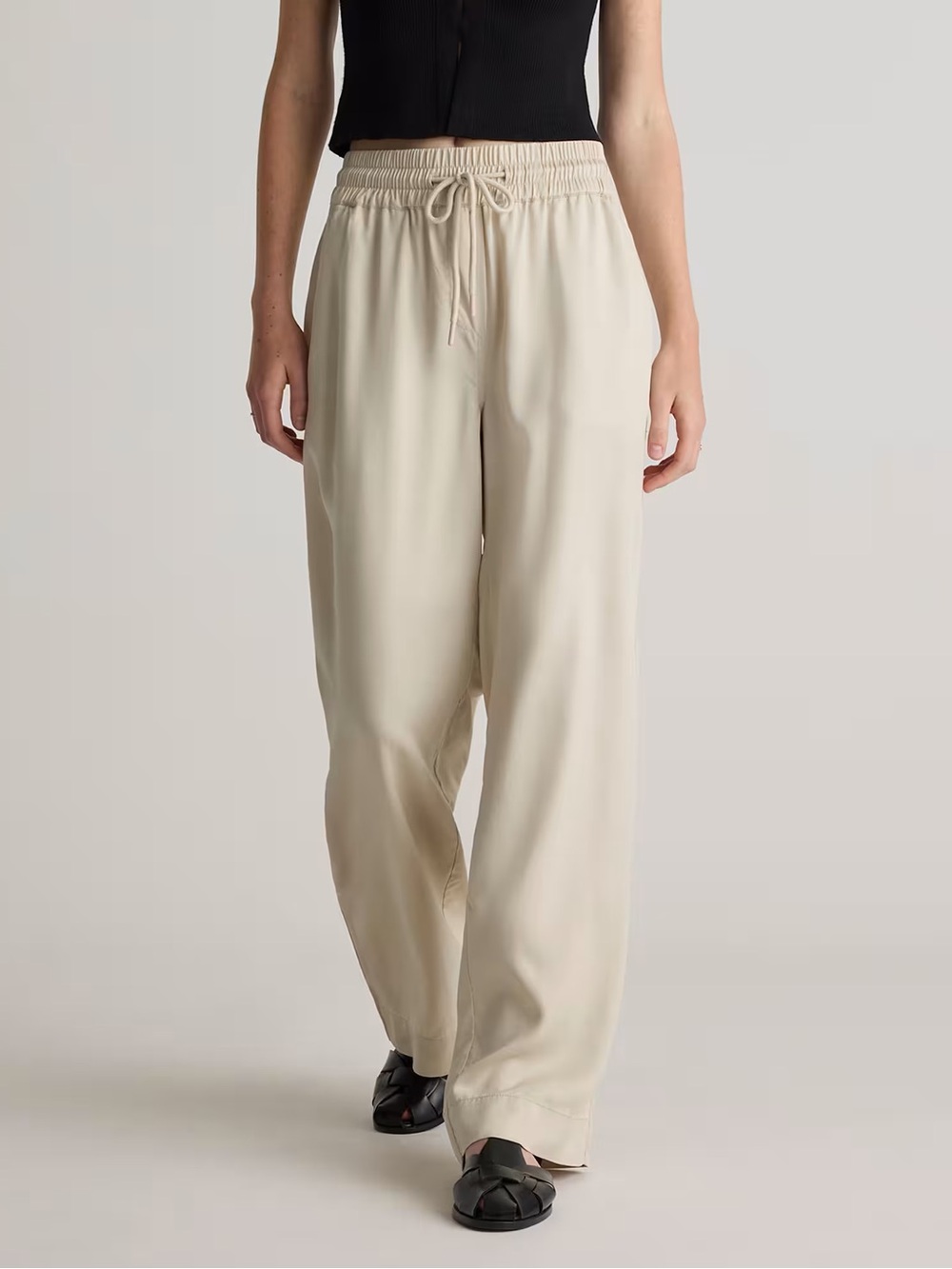 NWOT Quince Vintage Wash Tencel Wide Leg Pants - Sand & Navy Blue